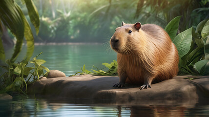 Capybara by the Water A Majestic Creature in its Natural Habitat