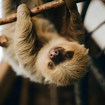 baby two toed sloth choloepus didactylus on a whi