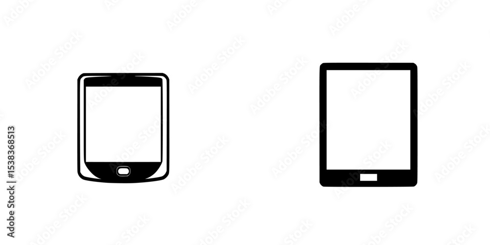 Poster set of black icons representing a smartphone and tablet in a minimalistic design suitable for variou