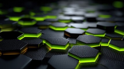Fototapeta premium Hexagonal Grid with Glowing Green Edges on a Dark Surface