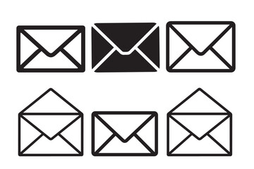 Set of Envelope Icons – Black and White Mail Symbol, Open and Closed Email Icons, Vector Style Isolated on White Background

