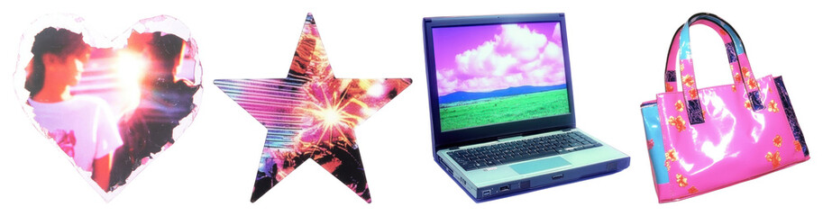 PNG Vibrant retro-futuristic digital art, element set on transparent background