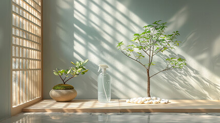 Minimalist Indoor Garden with Spray Bottle in Soft Natural Light