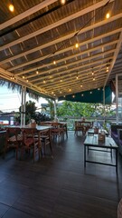 restaurant in the city with light and nature vibes background cafe