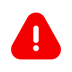 Red exclamation mark glyph icon. Red warning sign or badge vector solid. Caution or attention filled symbol transparent background