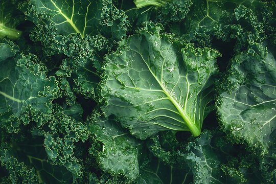 Fresh kale leaves background, vibrant green curly kale, healthy vegetable, and raw food concept