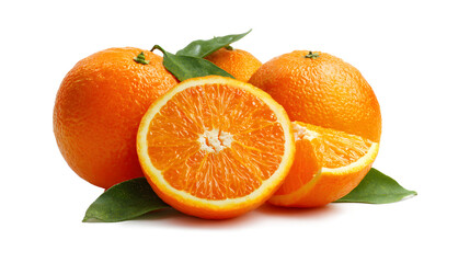 Fresh Oranges with Leaves, Close-Up