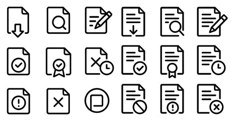 Document management icons set – outline, linear, office and data organization symbols