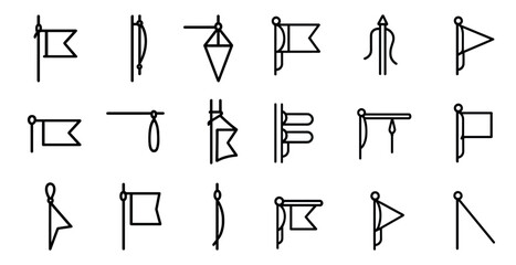 Flag outline icons set – linear, vector, symbols for banners and navigation