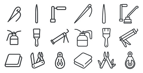 Construction tools outline icons set – equipment, building, diy symbols