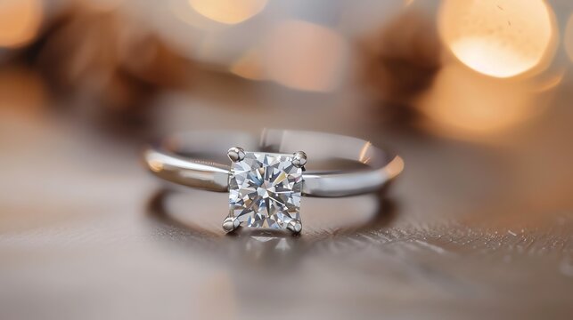 This is a beautiful princess cut diamond engagement ring. The ring is made of white gold and has a simple, elegant design. - Powered by Adobe