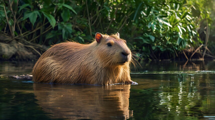 Capybara in its Natural Habitat A Majestic Rodent in the Water