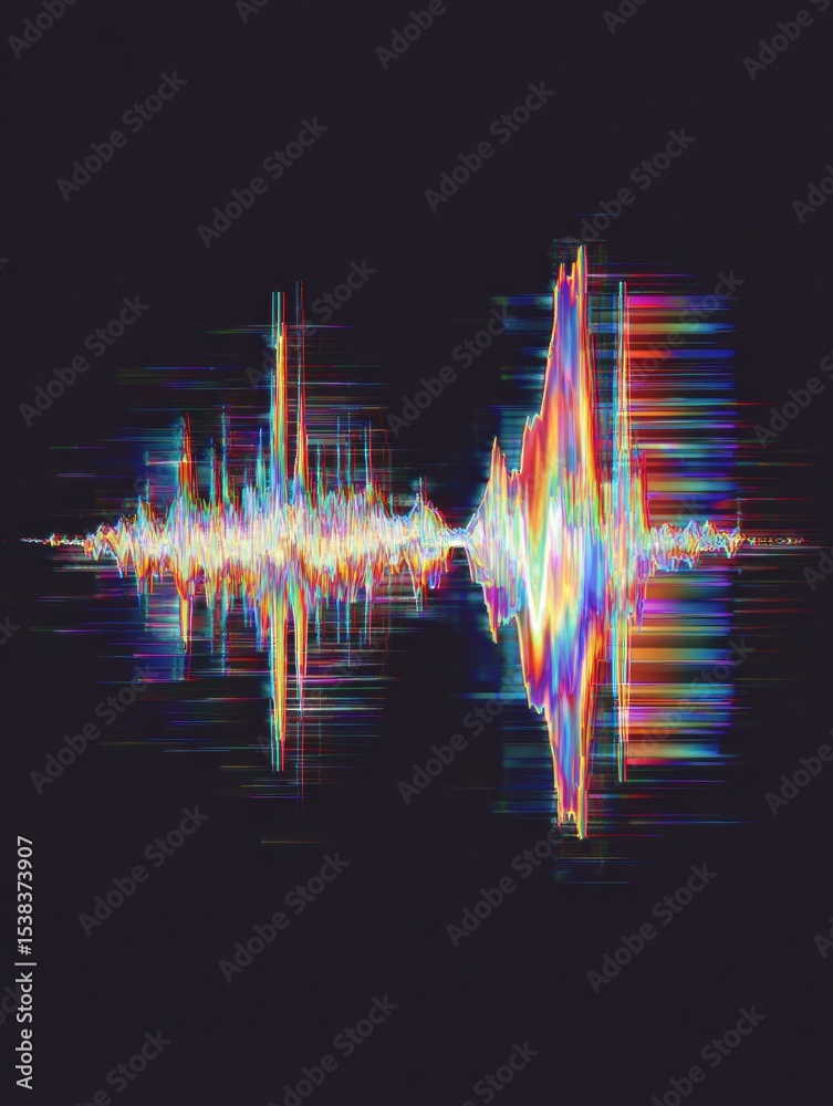Poster Glitch Art Distortion of Voice Waveform Over a Simple Background Showcasing Unique Visual Sound Representation
