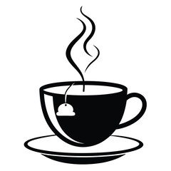Hot Tea Cup Icon with Tea Bag (Outline)