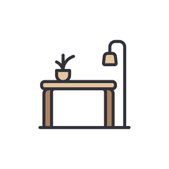 Minimalist Interior Illustration Of Plant Desk And Lamp With Transparent