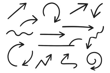 Hand Drawn Arrow Doodle Set with Various Curved and Straight Designs