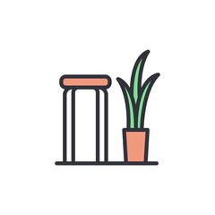 Charming Vector Depiction Of Stool And Plant In Pot On Transparent