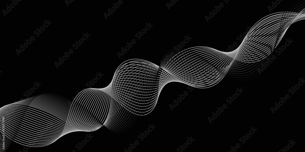 Poster abstract black background with whit line. modern template abstract design flowing particles digital 
