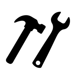Black silhouette of a hammer and wrench, tools of the trade
