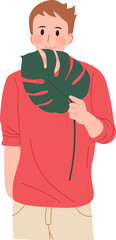 Man Holding Monstera Leaf