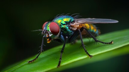 Macro view of flies playing a vital role in the food chain and life cycle, functioning as both decomposers and prey, essential to ecological balance and biological sustainability
