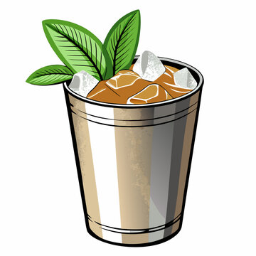 Refreshing Mint Julep Cocktail Illustration with Ice Cubes and Mint Leaves