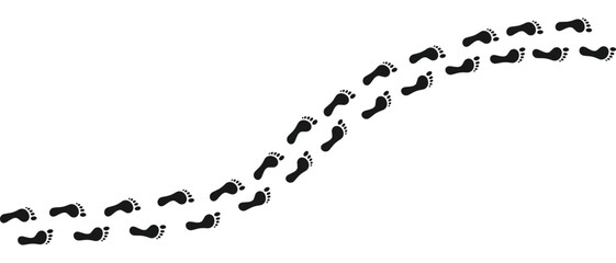 Human footprint. Path of human bare footprint feet. Footprint road of steps. Person walks barefoot. Silhouette. Vector illustration. 