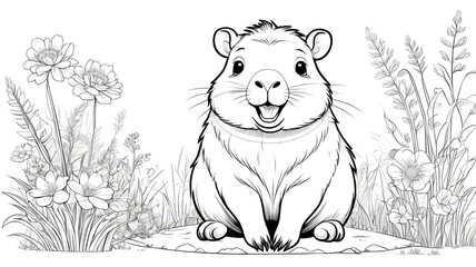 Adorable Happy Guinea Pig Coloring Page Fun for Kids and Adults