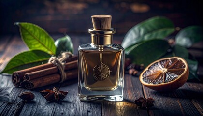 A premium artisanal fragrance concept, presented Glass bottle elegance of product photoshoot " AI generator "