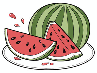 Sweet and juicy watermelon slices, a refreshing summer fruit illustration with red and green hues