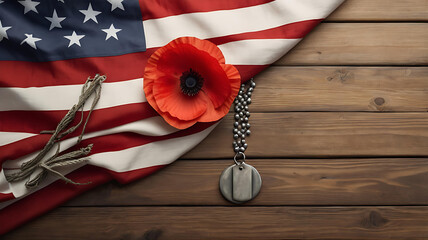 Remembering Sacrifice A Poppy, Medal, and American Flag Remembrance