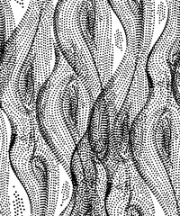 Seamless background or texture with abstract waves or lines of dots and spots. Brushstrokes and iridescent swirls in the Shambhala style for meditation or coloring