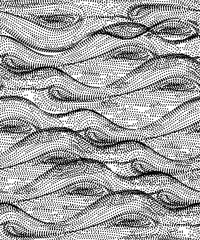 Seamless background or texture with abstract waves or lines of dots and spots. Brushstrokes and iridescent swirls in the Shambhala style for meditation or coloring