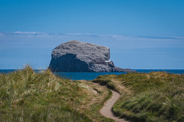 View of Bass Rock in North Berwick from the Six Beaches Walk trail.