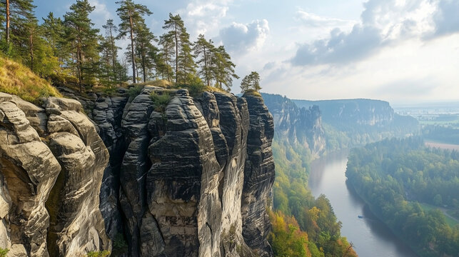 National Hiking Day — Sandstone Pinnacles Tower Above Green Forest, Motivating Adventurers to Tread Scenic Trails and Advocate for Public Land Conservation Every November Seventeenth