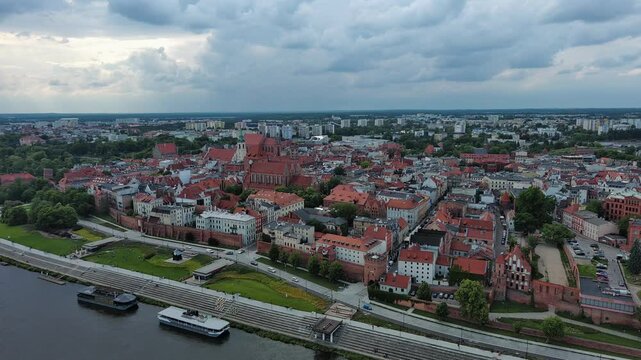 Castle Ruins in Toruń with a View of the Old Town on the Vistula River, Poland.