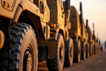 rows of sturdy and durable heavy duty transport trucks, equipped with high tech military missiles, War, Indian, Pakistan, India, Attack