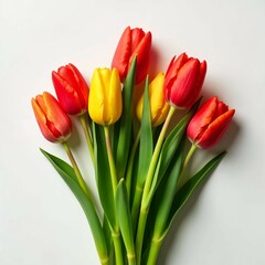 Obraz premium Colorful Tulips in Full Bloom on White Background with Natural Lighting