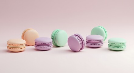 Obraz premium Pastel Macarons Pink Background Sweet Treats Dessert Food Photography