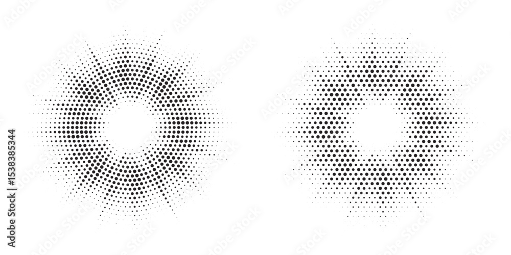 Aufkleber Halftone circle frame background set. Round border Icon using halftone random circle. Grunge circular stain. Vector illustration.