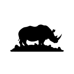 High-Contrast Black and White Rhinoceros Silhouette Against Plain Background: Minimalist and Simple Animal Graphic Illustration