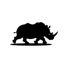 Silent Sentinel of Africa: A Minimalist Black and White Digital Silhouette of an Endangered Rhinoceros in the Wild