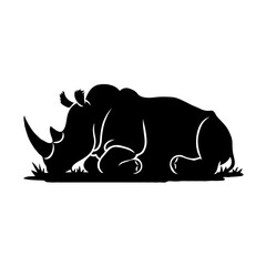 Solitary Majesty: A Minimalist Silhouette of a Rhinoceros in Profile, Embracing the Calm of Nature's Quiet Outdoors