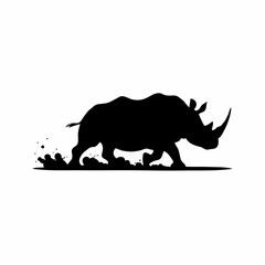 Ancient Echoes: A Minimalist Black and White Silhouette of a Prehistoric Rhino, Capturing the Timeless Strength of Wild Nature in Simple Flat Design