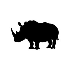 Solid Strength: A Minimalist Black Rhinoceros Silhouette in Vector Graphic Against a Simple Solid Color Background