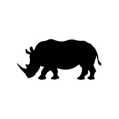Silent Sentinel: A Black and White Minimalist Profile Silhouette of a Rhinoceros, Highlighting Detailed Anatomy and High Contrast to Celebrate Wildlife and the Endangered Majesty of Nature