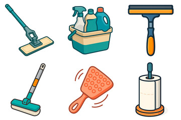 Modern Cleaning Tools Vector Set on Transparent Background