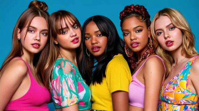 five young women, possibly a pop music group