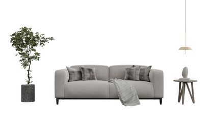 a couch and a table with a plant in it