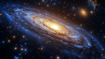 A beautiful spiral galaxy with a bright center and many stars. Useful for science articles, educational materials and space related topics.